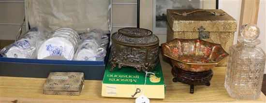 A boxed set of Royal Worcester coffee cans and saucers, A Kutani bowl, an electrotype trinket box and a snakeskin box